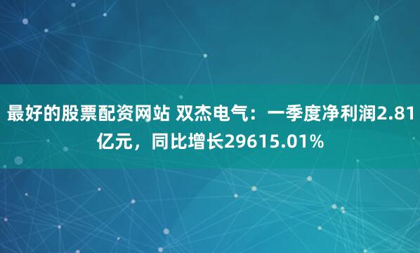 最好的股票配资网站 双杰电气：一季度净利润2.81亿元，同比增长29615.01%